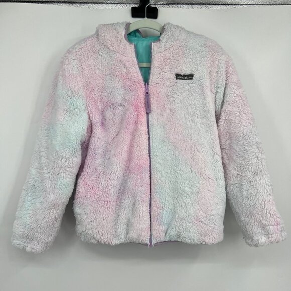 Eddie Bauer Coat Jacket Reversible Puffer Teddy Bear Girls size Large 14 16 Blue - Picture 10 of 16